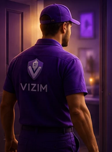 Profissional VIZIM de assistência residencial chegando para atender